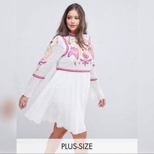 Frock & Frill Lace & Embroidery Top Pleated Dress